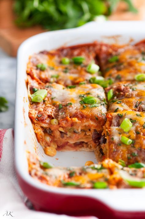 Black Bean Enchilada Casserole, Wfpbno Recipes, Bean Enchilada Casserole, Vegetarian Casseroles, Black Bean Enchiladas, Enchilada Casserole Recipes, Vegetarian Mexican, Bean Enchiladas, Rachel Ray