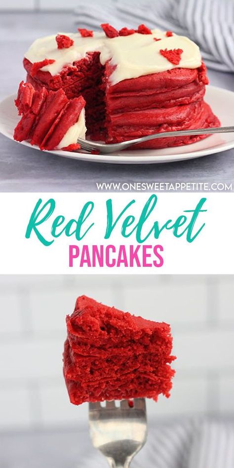 Red Velvet Pancake, Pancakes With Cream Cheese, Pancakes With Cream, Red Velvet Pancakes, Flavored Pancakes, Valentines Breakfast, How To Make Red, Cheap Meal Ideas, Breakfast Sweets