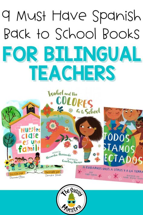 Atención bilingual teachers! Check out these 9 Spanish back to school books that are perfect for the dual language classroom. Plus I include activities for each book 📚❤️ Preschool Spanish Lessons, Spanish Teacher Classroom, Bilingual Classroom Decor, Spanish Books For Kids, Back To School Books, Bilingual Kindergarten, 1st Grade Books, Bilingual Teaching, Bilingual Activities