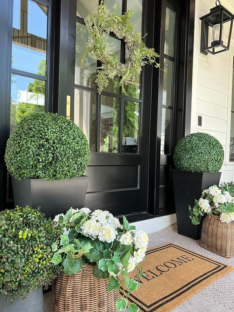 Front Porch Styling, Porch Styling, Front Porch Flower Pots, Front Door Plants, Front Door Planters, Front Porch Flowers, Front Porch Lighting, Porch Styles, Porch Flowers