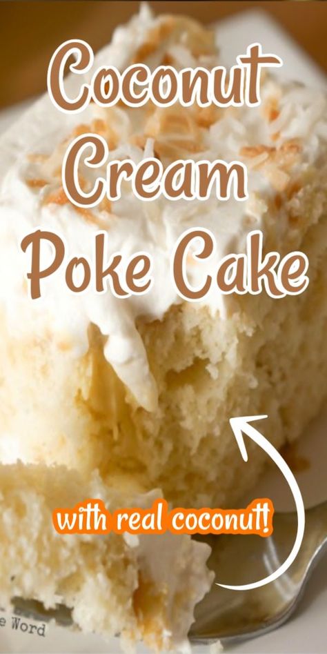 Coconut Cream Poke Cake, Coconut Poke Cake, Cream Poke Cake, Coconut Poke Cakes, Cream Pie Filling, Coconut Cream Cake, Coconut Cake Recipe, Coconut Desserts, Poke Cake Recipes