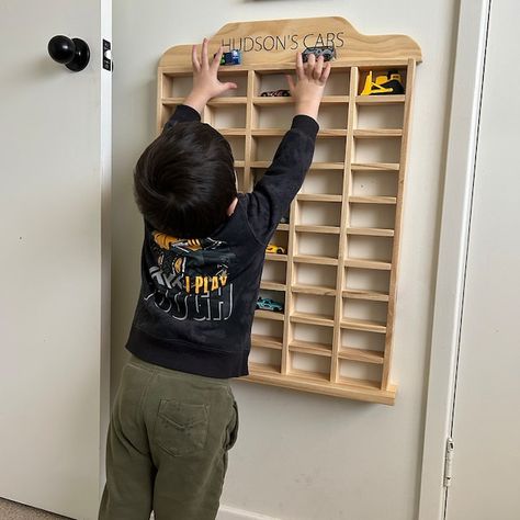 Matchbox Car Storage - Etsy UK Grandkids Playroom, Matchbox Car Storage, Hudson Car, Wooden Picnic Tables, Toddler Boy Room Decor, Storage Garage, Garage Dimensions, Car Bedroom, Wooden Garage