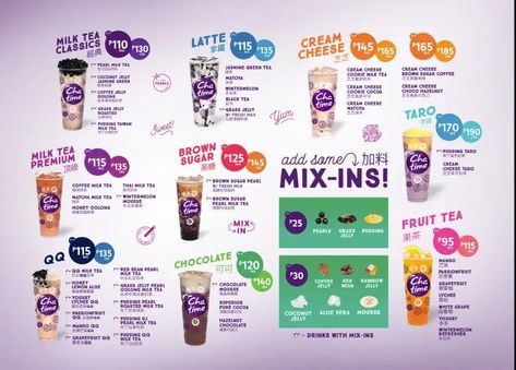 Chatime Malaysia Menu Prices Updated FEBRUARY 2024 Menu Chatime, Honeydew Smoothie, Passion Fruit Smoothie, Green Tea Cream, Plum Juice, Juice Menu, Mango Green Tea, Strawberry Pudding, Grass Jelly