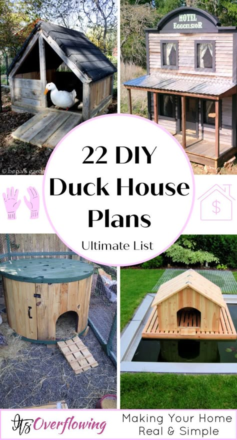 22 Free DIY Duck House Plans with Detailed Instructions Mobile Duck Coop, Duck Coop Ideas Diy Cheap, Duck Coops Diy Cheap, Cute Duck Coop Ideas, Duck Coop Blueprints, Duckling Enclosure Ideas, Goose Enclosure Ideas, Goose Coop Diy, Chicken And Duck Coop Combo Diy