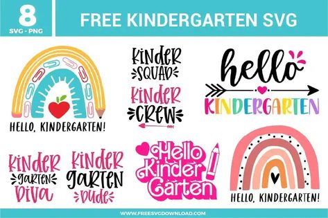 Kindergarten Free SVG Files | Free SVG Download Preschool Svg Free, Kindergarten Svg Free, Free School Nurse Svg Files For Cricut, Kindergarten Teacher Shirts Svg, Svg Teacher Designs Free, Watercolor Nursery Animals, Boho Teacher, Pride Quotes, Graphic Design Fonts