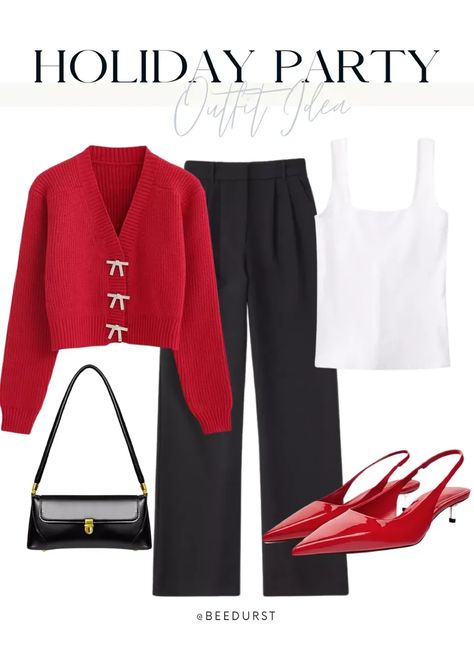 Shop the full look through the link below! Semi Formal Outfits For Women Christmas Party, Christmas Outfit Black Pants, Christmas Semi Formal Outfits, Christmas Party Outfits Pants, Office Christmas Party Outfit Classy, Office Xmas Party Outfit, Christmas Party Outfits Red, Semi Formal Holiday Party Outfit, Office Christmas Party Outfit Casual