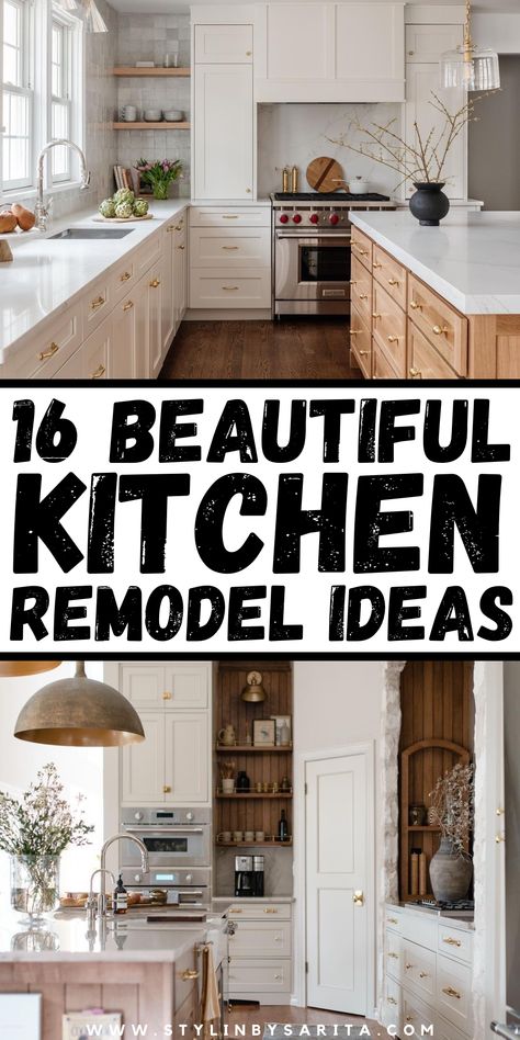 16 AMAZING BEFORE AND AFTER KITCHEN REMODEL IDEAS - Stylin by Sarita Kitchen Remodel Open Floor Plan, Kitchen Ideas Modern Usa, Modern Kitchen Design Two Colors, Chicago Kitchen Design, Relaxing Kitchen Ideas, Small Kitchen With Center Island, Galley Kitchen With Windows, Kitchen With Step Down, Menards Kitchen Remodel