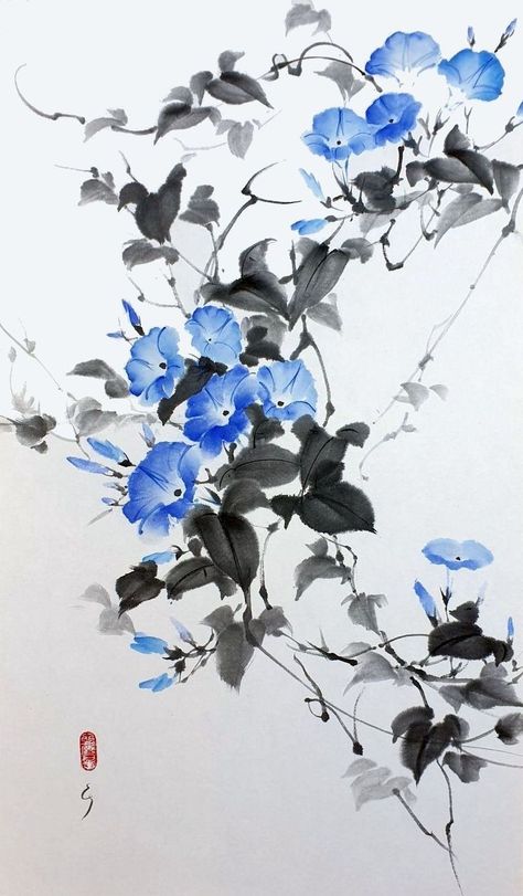 Chinese Ink Painting Flower, Ink Japanese Art, Japanese Sumi-e, Sumi E Tattoo, Sumi Ink Art, Japanese Brush Painting, Chinese Art Flower, Japanese Art Simple, Japanese Flower Painting