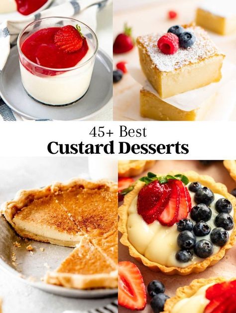 These custard desserts will satisfy your sweet tooth from classic favorites like creme brulee and flan to comforting bread pudding and silky panna cotta. Custard Filled Cornbread, Custard For Tarts, Easy Custard Desserts, Recipes With Custard Powder, Custard Recipes Desserts, Custard Desert, Christmas Custard, Mini Custard Tarts, Baked Custard Recipe