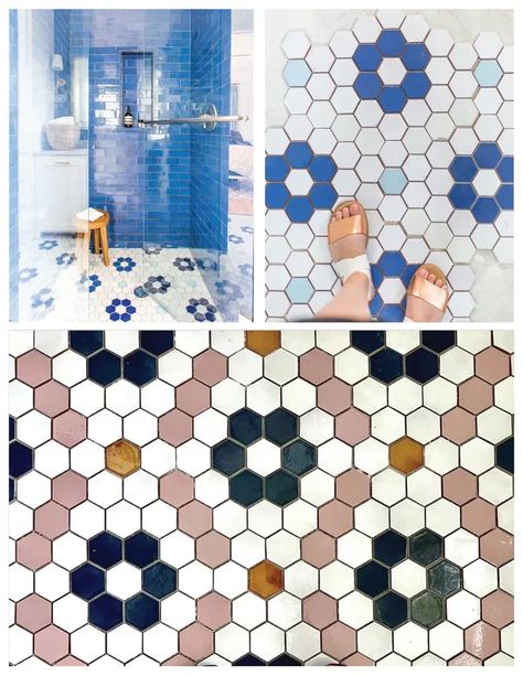 Hex Tile Floor Patterns, Hex Flower Tile Bathroom, Vintage Hexagon Tile Bathroom, Flower Hexagon Tile, Hexagon Flower Tile, Hexagon Floor Tile Pattern, Hexagon Tile Bathroom Floor, Hexagon Tile Pattern, Hexagon Tile Backsplash