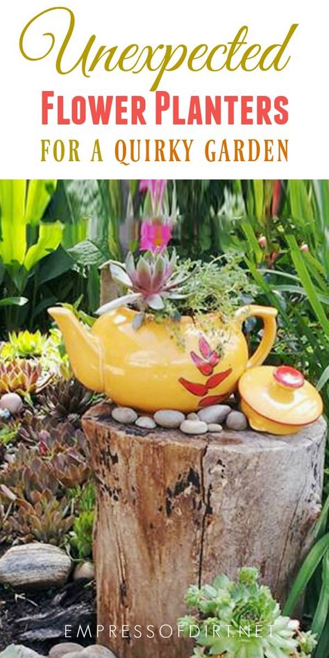 Quirky Garden, Recycled Planters, Yummy Veggies, Container Garden Design, Gardening Design, Garden Junk, Tomato Garden, Unusual Plants, Garden Containers