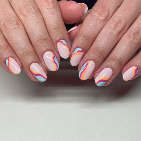 Gel Paint Nail Art, Abstract Nails Short, Gel Painted Nails, Hand Painted Nail Designs, Vibrant Nail Designs, Italy Nails, Summer Vacation Nails, Hand Painted Nail Art, Vibrant Nails