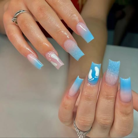 Simple Acrylic Nails Pastel, Nails Acrylic Gender Reveal, Pregnant Nails Ideas, Babyshower Nails For Boys, Baby Shower Nails For Boys, Gender Revel Nail Ideas, Gender Reveal Nails Ideas Boy Or Girl, Gender Reveal Nails Ideas Simple Short, Maternity Nails Designs