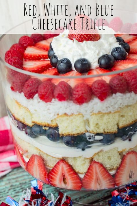 Red White And Blue Cheesecake, Blue Cheesecake, Trifle Cake, Trifle Dessert Recipes, Pizza Lasagna, Desserts Summer, Cheesecake Trifle, Neighborhood Party, Dessert Oreo