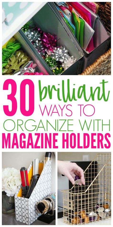 30 Clever Ways to Organize With Magazine Holders - Organization Obsessed Diy Magazine Holder, Organisation Hacks, Ways To Organize, Small Space Organization, Diy Magazine, Home Organisation, Photo Charms, Space Organizer, Magazine Holders