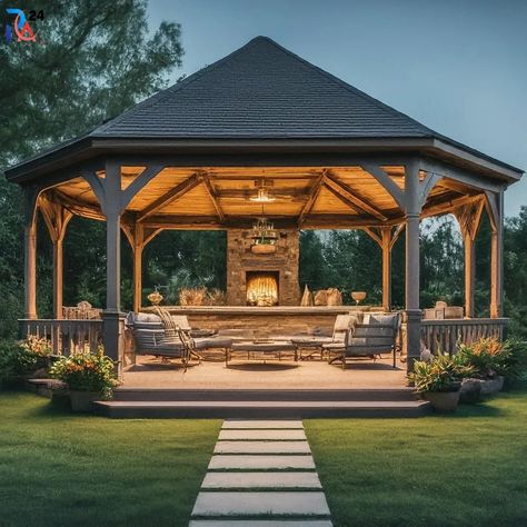 Enclosed Garden Structures, Outdoor Gazebo Ideas, Backyard Deck Ideas, Outdoor Pavillion, Creative Backyard, Pavilion Plans, Modern Gazebo, Gazebo Ideas, Gazebo Plans