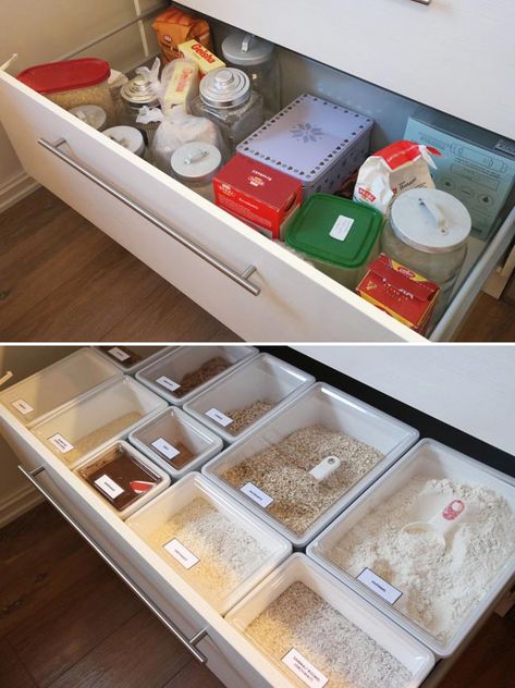 Diy Kitchen Drawer Ideas, Kitchen Drawers Diy, Ikea Pantry, Kitchen Drawer Storage, Desain Pantry, Organized Kitchen, Kitchen Drawer Organization, Diy Drawers, Diy Kitchen Storage