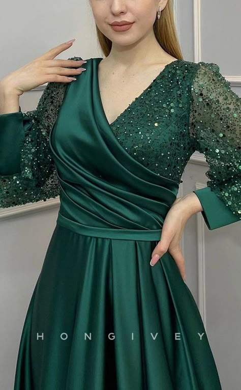 Satin Dress Design, Long Sleeve Prom Dress Lace, Satin Party Dress, Party Wear Gowns, Party Frocks, Gaun Fashion, Evening Dress Fashion, Stylish Party Dresses, فستان سهرة