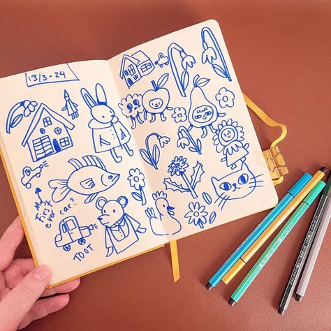 Some doodle sketchbook spreads from last month :))) #sketchbook #doodleart #sketchbookdrawing Marker Doodles Sketchbooks, Cool Sketch Book Pages, Cute Illustrations Doodles, Doodles For Journals, Drawing Journal Ideas, Pen Art Doodle, Journal Doodle Ideas, Doodle Aesthetic, Square Sketchbook