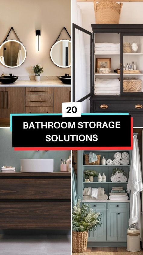 Learn how to maximize every inch of your bathroom with these 20 storage ideas, perfect for any size bathroom. Spa Bathroom Storage, Calm Bathroom, Creative Bathroom Storage Ideas, Glass Shelving Unit, Small Bathroom Storage Solutions, Clever Bathroom Storage, Bathtub Storage, Cabinet Storage Solutions, Calm Space