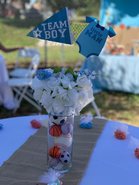 All Star Centerpieces Sport Theme, Sports Themed Baby Shower Ideas For Boys, Sport Theme Baby Shower Ideas, Sport Baby Shower Theme, Baby Shower Sports Theme Boy, All Star Baby Shower Ideas Boys, Basketball Baby Shower Theme, Sports Theme Baby Shower Ideas, Sports Baby Shower Theme For Boys