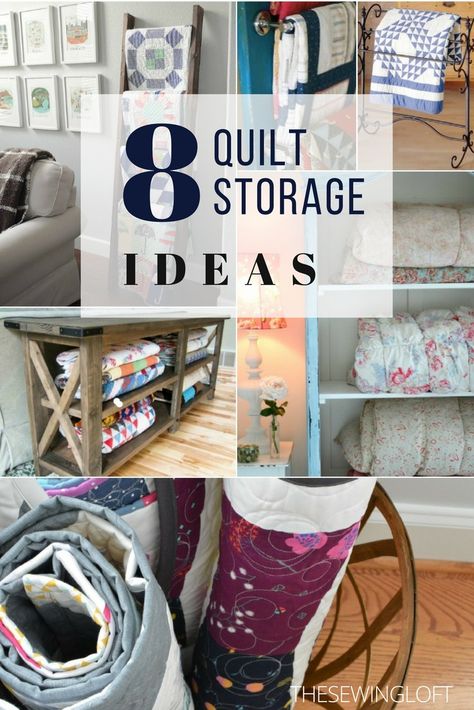 Turn your handmade treasures into works of art with these cool quilt storage container ideas. Each one is perfect for displaying and decorating your space. Storing Quilts Storage Ideas, Quilt Cabinets Display, How To Store Quilts Storage Ideas, Quilt Storage Ideas Display, Display Quilts Ideas, Decorating With Quilts Living Room, Material Storage Ideas, How To Display Quilts, How To Display Quilts In Your Home