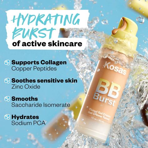 BB Burst Tinted Moisturizer Gel Cream with Copper Peptides - Kosas | Sephora Skin Lightening Cream, Olive Undertones, Copper Peptides, Lightening Creams, Glam Squad, Mineral Sunscreen, Skincare Ingredients, Tinted Moisturizer, Gel Cream