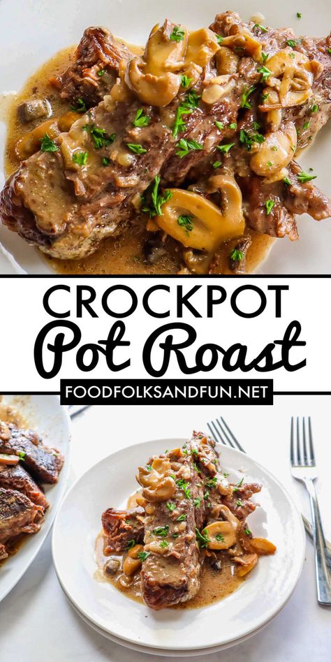 Pot Roast With Mushrooms, Best Crock Pot Roast, Roast With Mushrooms, Dinner With Mushrooms, Chuck Roast Crock Pot Recipes, Crockpot Pot Roast, Crockpot Roast Recipes, Pot Roast Crock Pot Recipes, Easy Pot Roast