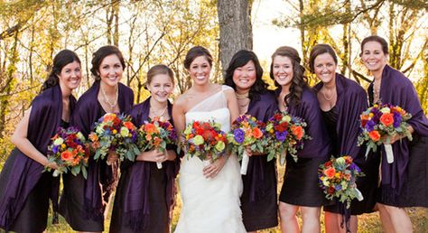 Fall Wedding Ideas and Invitations-Purple and Orange Wedding – Elegantweddinginvites.com Blog Purple Fall Wedding, Fall Wedding Bridesmaids, Mauve Bridesmaid Dress, Fall Bridesmaid Dresses, Wedding Themes Fall, Fall Wedding Centerpieces, Fall Wedding Cakes, Purple Bridesmaid Dresses, Fall Wedding Flowers