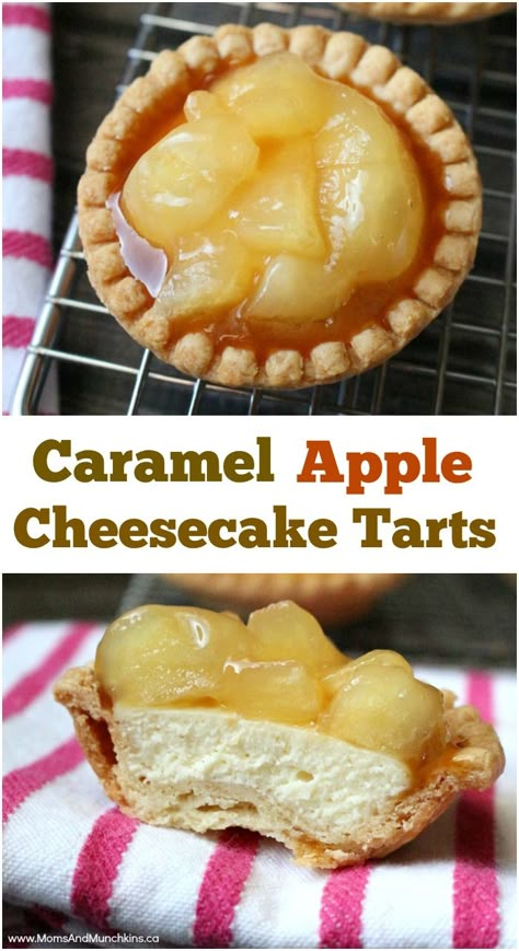 Caramel Apple Cheesecake Tarts - an easy & delicious party dessert recipe perfect for fall entertaining. Deep Dish Pie, Cookie Cups Recipe, Yummy Cheesecake, Cheesecake Tarts, Tarts Recipe, They Don't Care, Caramel Apple Cheesecake, Apple Cheesecake, Party Food Dessert