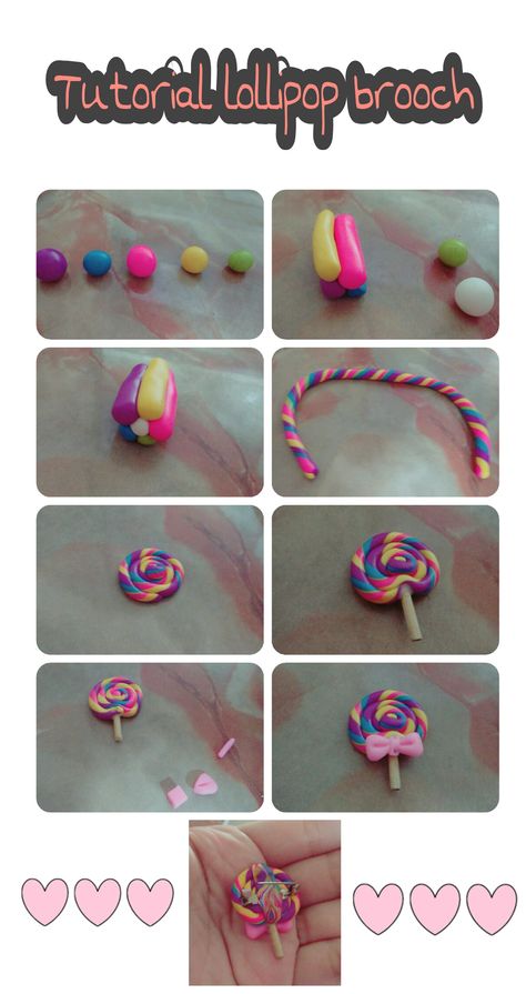 Polymer Clay Lollipop Earrings, Model Magic Lollipop, Polymer Clay Kawaii Tutorial, Lollipop Clay, Polymer Clay Lollipop, Lollipops Diy, Dough Art, Fake Candy, Mini Clay