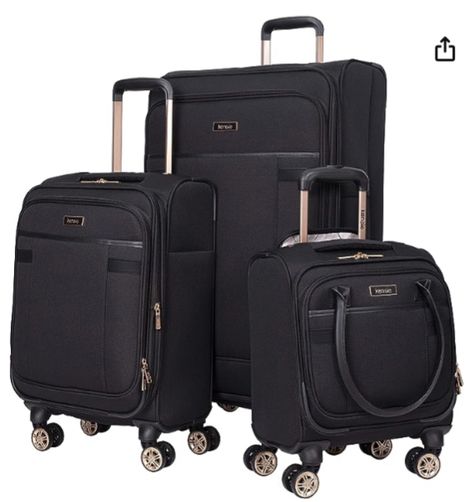 3 PC Luggage Set Includes Large 28" Check-in Suitcase, 20" Carry-On, and 16" Underseater Carry-on Tote Luggage 360 Degree 8 Spin Wheel (Dual Wheel) System for easy mobility and light on the wrist ID card holder on back Large 28" Suitcase and 20" Carry-on can expand 2" for extra packing capacity Special Features: Lightweight Expandable Telescoping Handles, Photo & Id Holder Travel Luggage Set, One Suitcase, Carry On Tote, Samsonite Luggage, 3 Piece Luggage Set, Spinner Luggage Sets, Large Suitcase, Spinner Luggage, Accessories Ideas