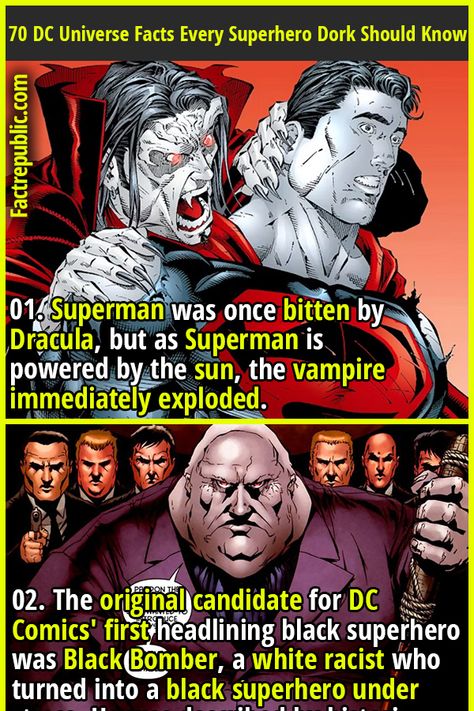 70 DC Universe Facts Every Superhero Dork Should Know - Fact Republic Superman Facts, Universe Facts, Dc Comics Facts, Once Bitten, Fact Republic, Intresting Facts, Marvel Comic Universe, History Facts, Dc Universe