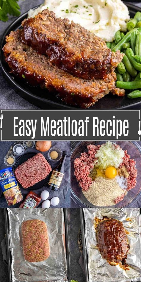 Make easy meatloaf for dinner with this recipe which is everyone’s favorite comfort food. Get your family to enjoy the great taste of meatloaf with this easy-to-follow recipe. It’s a great comfort food that is classic and delicious, and with this recipe, it is so easy to make! It's perfect for dinner on busy weeknights! Easy Meatloaf Recipe, Homemade Meatloaf, How To Cook Meatloaf, Resepi Biskut, Classic Meatloaf Recipe, Good Meatloaf Recipe, Best Meatloaf, Easy Meatloaf, Meatloaf Recipe