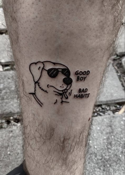 Funny Men’s Tattoos, Fun Tattoos Men, Small Funny Tattoos Simple, Funny Small Tattoos For Guys, Fine Line Tattoos Men, Lazy Tattoo, Bad Habits Tattoo, Small Old School Tattoo, Deep Tattoos For Guys