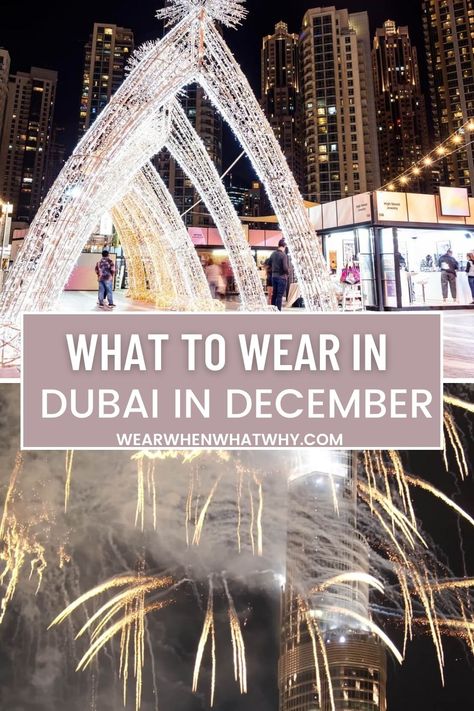 two pictures of Dubai celebrating christmas and New Years eve Dubai New Years Eve Outfit, Dubai Inspired Outfits, Dubai In Winter, Dubai Winter Outfits Ideas, Dubai Outfits Ideas January, Dubai Bachelorette Party, Dresses For Dubai Trip, Dubai Tourist Outfit, Packing For Dubai