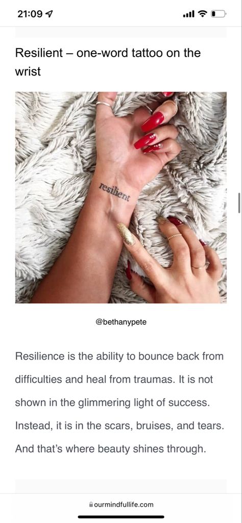 Resilience Tattoo, Strong Tattoos, Side Wrist Tattoos, Body Tattoo Design, Tiny Tattoos For Women, Small Quote Tattoos, Meaningful Tattoo Quotes, Strength Tattoo, Tattoo Font