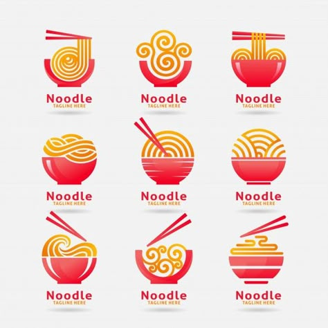 Collection of noodle logo | Premium Vector #Freepik #vector #logo #food #menu #circle Noodle Logo Design, Noodles Logo, Ramen Logo, Noodle Logo, Ramen House, Cookies Logo, Bowl Logo, Noodle Shop, Food Logos