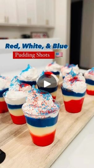 Red White And Blue Pudding Shots, Fourth Of July Pudding Shots, 4th Of July Pudding Shots, Red White And Blue Jello Desserts, Blue Pudding Shots, Red Pudding, Blue Pudding, Red White And Blue Jello, White Pudding