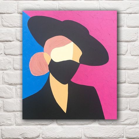 Woman Face Painting Abstract, Simple Pop Art Painting, Pop Art Canvas Acrylics, Geometric Face Painting, Fashion Painting Canvas, Pop Art Painting Ideas Simple, Geometric Face Art, Pop Art Simple, Face Painting Canvas