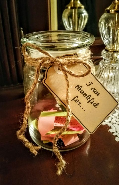 Gratitude Jar Aesthetic, Good Things Jar, Gratitude Jar Ideas, Grateful Jar, Thankful Jar, Blessings Jar, Empty Candle Jars, Gratitude Jar, Centerpiece Craft