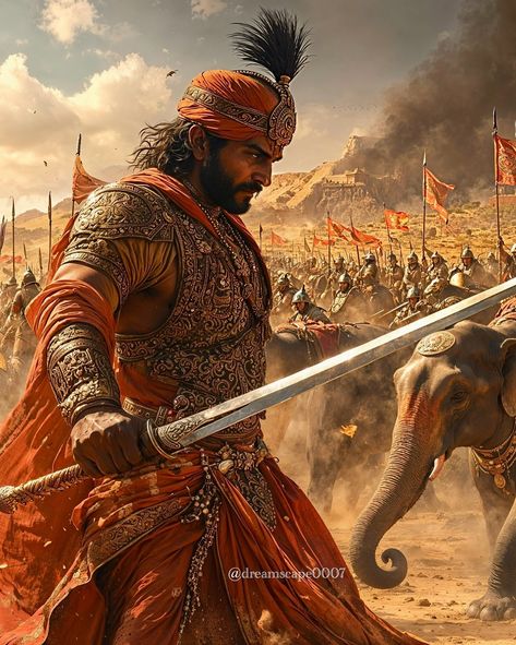 Mahabharata War Indian King, Maharana Pratap, Medieval Warfare, Indian Warrior, Indian History Facts, Guru Pics, Epic Battle, Indian Culture, Fashion Photography Poses