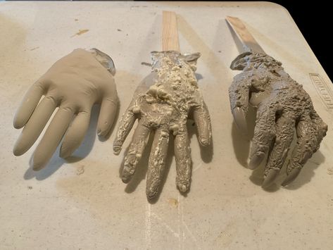 Great Stuff Foam Halloween, Diy Halloween Hands, Diy Zombie Prop, Skeleton Hand Halloween Decor, Fake Hands Halloween Diy, Diy Fake Fingers Halloween, Haunted Hospital Decorations, Diy Zombie Decorations, Diy Zombie Hands