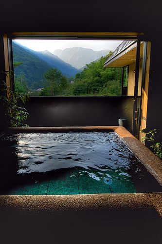 Bath With A View, Hot Spring Bath, Onsen Japan, Japanese Bathroom, Japanese Onsen, Japanese Hot Springs, Japanese Bath, Traditional Japanese House, Gunma