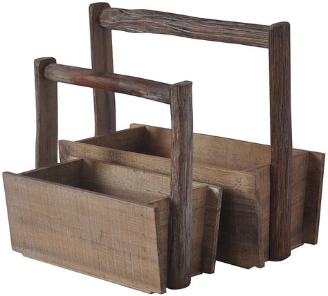 Love this Rustic Wood Storage Caddy - Set of Two. Perfect for rustic and farmhouse style. Love this wood look. #afflink Storage Caddy, Wood Basket, Wood Crates, Fabric Bins, Farmhouse Style Decorating, Wooden Storage, Wood Storage, Furniture Removal, Storage Bin