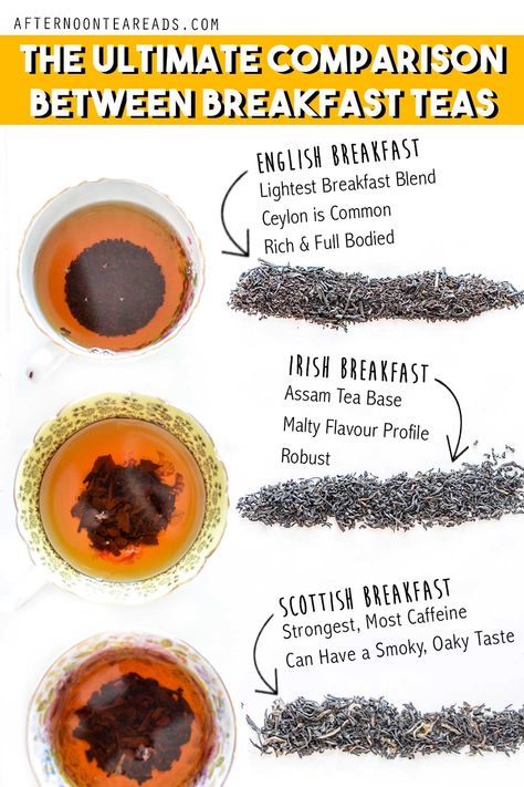 infographic english, irish, and scottish breakfast teas in tea cups Herbs Medicine, Irish Breakfast Tea, Scottish Breakfast, Irish Tea, Irish Breakfast, Coffee Ideas, English Breakfast Tea, Tea Reading, Camellia Sinensis