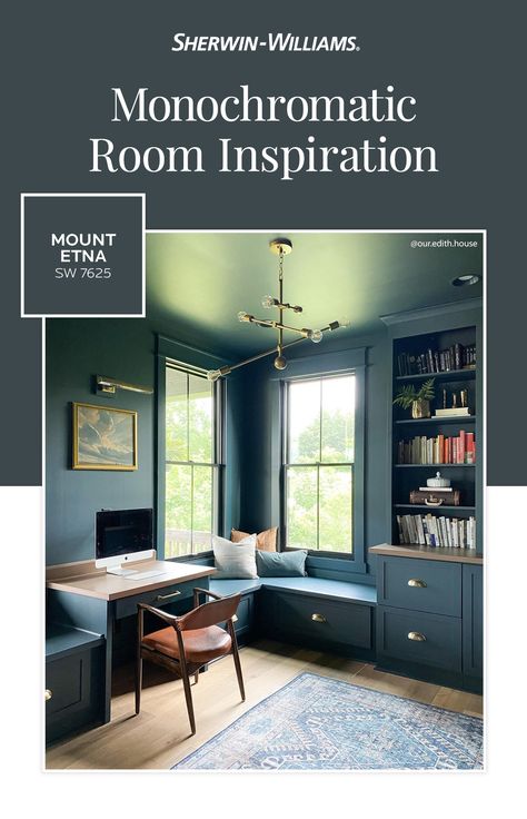 Monochromatic Room Ideas, Monochrome Room Paint, Mount Etna Sherwin Williams Bedroom, My Etna Sherwin Williams, Monochromatic Painted Rooms, Monochromatic Bedroom Paint, Monochromatic Blue Bedroom, Fun Paint Colors For Home, Mt Etna Sherwin Williams