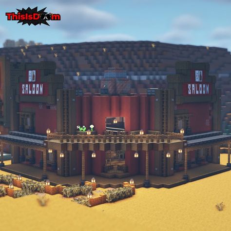 A western saloon built in Minecraft Minecraft Saloon, Wild West Minecraft, Minecraft Mansion Tutorial, Minecraft Build House, Wild West Saloon, Minecraft Kitchens, Interior Minecraft, Minecraft Kingdom, Minecraft Building Guide