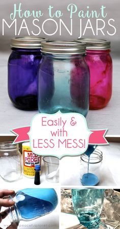 Tinting Jars, Paint Mason Jars, Chalk Paint Mason Jars, Diy Hanging Shelves, Mason Jar Projects, Diy Lampe, Mason Jar Flowers, Diy Jar Crafts, Wine Bottle Diy Crafts