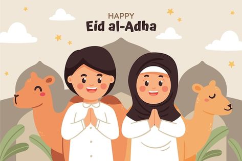 Hand drawn eid al-adha people with anima... | Free Vector #Freepik #freevector #muslim-background #islamic-background #islamic-greeting #arabic People With Animals, Muslim Background, Animals Background, Background Islamic, Eid Adha, Happy Eid Al Adha, Idul Adha, Islamic Background, Kids Graduation